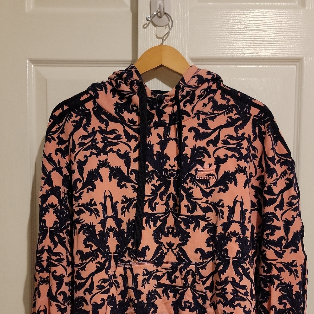 Adidas Coral and Navy Patterned Hoodie